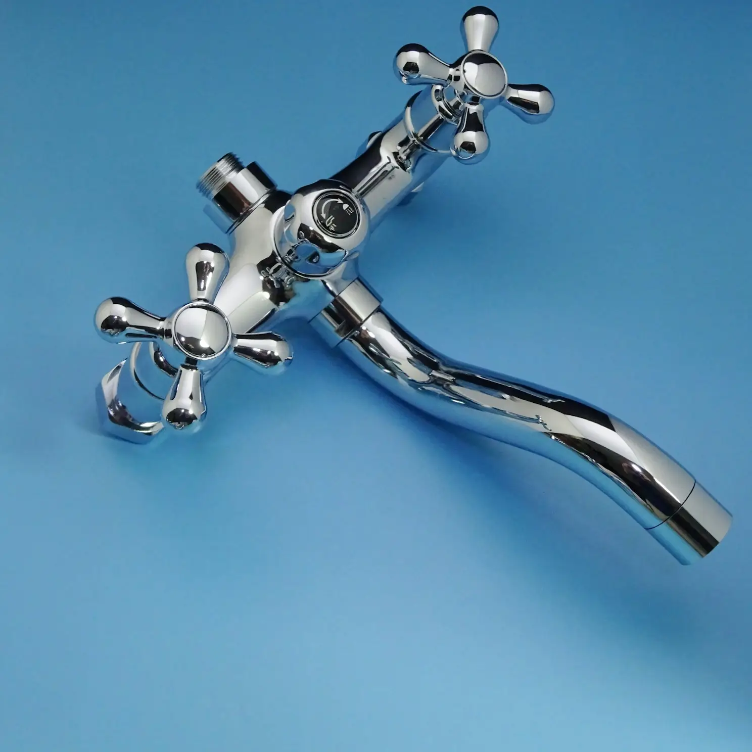 Chrome faucet with running water